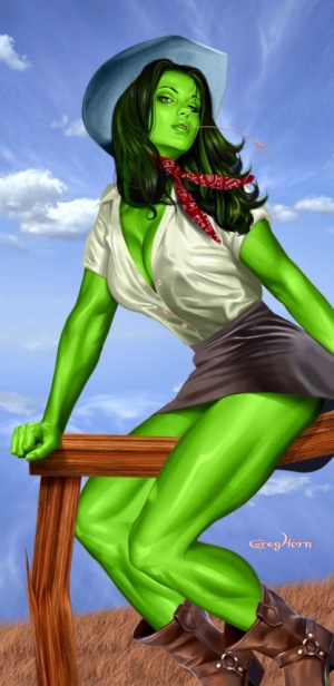 She-Hulk Riding the Rail as a Cowgirl
