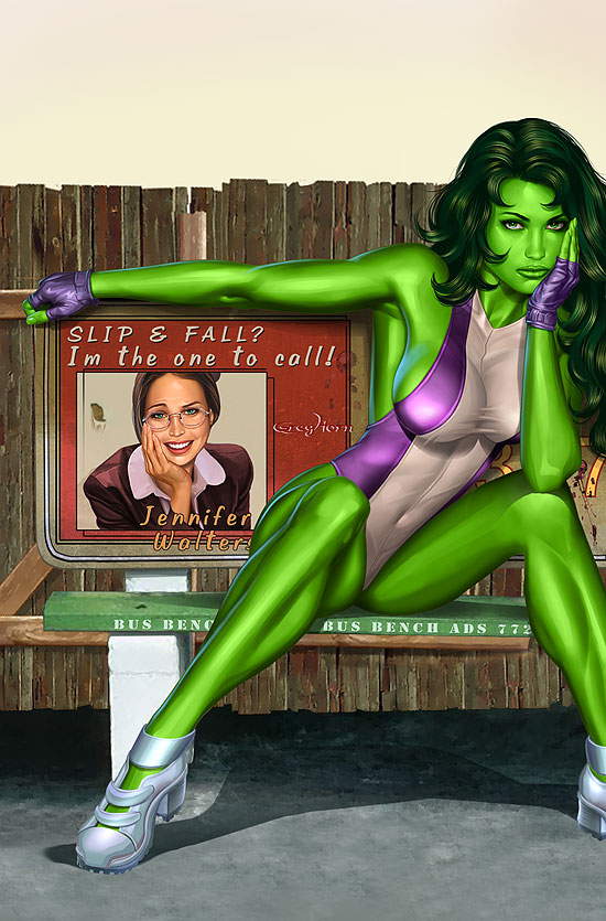 She-Hulk Looking Sexy on a Bench