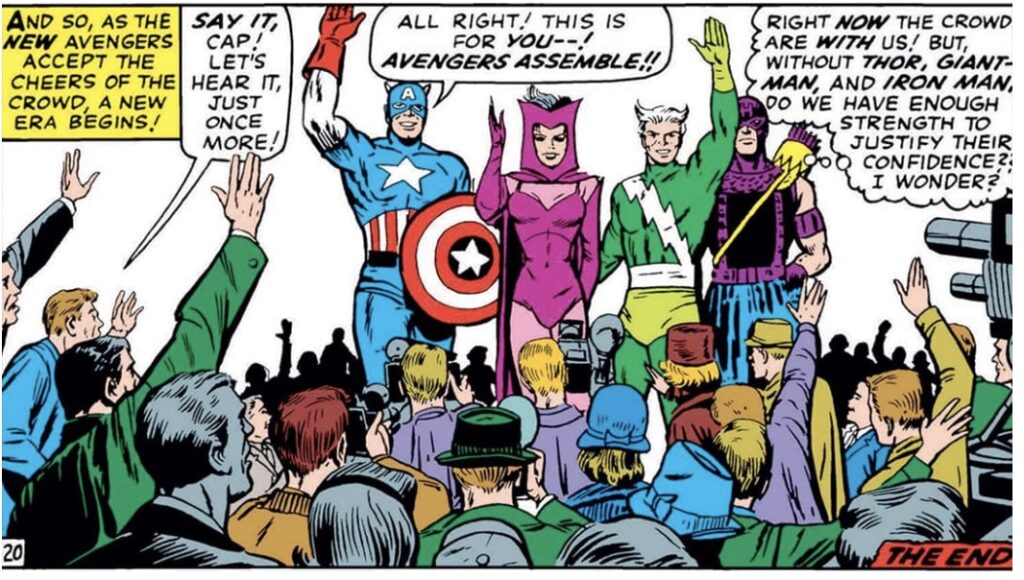 Captain America introduces the new Avengers team in Avengers #16.