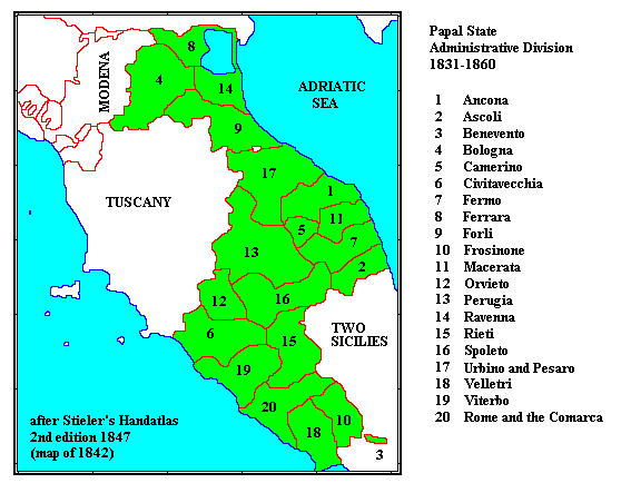 Map of the Papal States in the 1840s