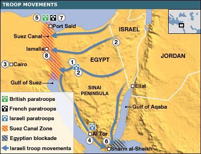 Map of the Sinai Peninsula and the Suez Canal region during the 1956 war.