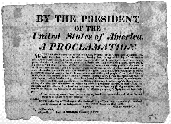 Proclamation of War by President Madison 1812