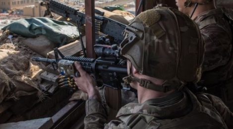 US Army Soldiers provide armed overwatch at the U.S. Embassy Compound in Baghdad, Iraq, Jan. 1, 2020.