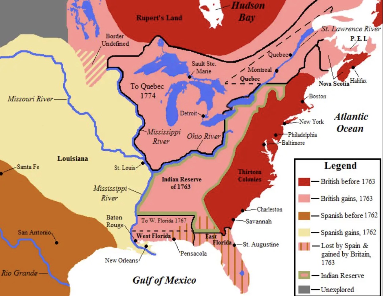 Map of North American After the French and Indian War (1763)