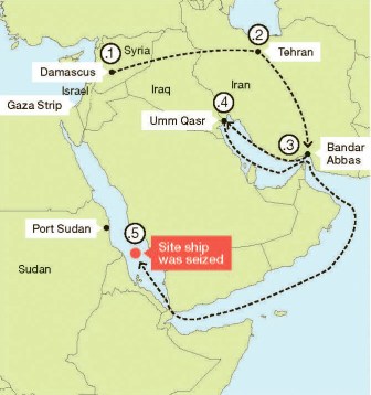 Israeli Ship Seizure Map of March, 2014